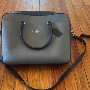Coach Gray Leather Laptop Satchel with Black Trim and Gold Logo